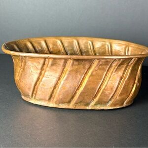 Vintage Turkish Oval Copper Bowl/Planter with Hand Crafted Brass Seams Swirled